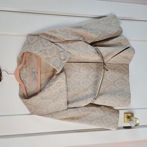 Tahari Suit Jacquard Knit Champagne Gold Blazer Skirt sz 12